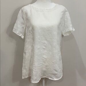 Magaschoni linen embroidered white short sleeve top